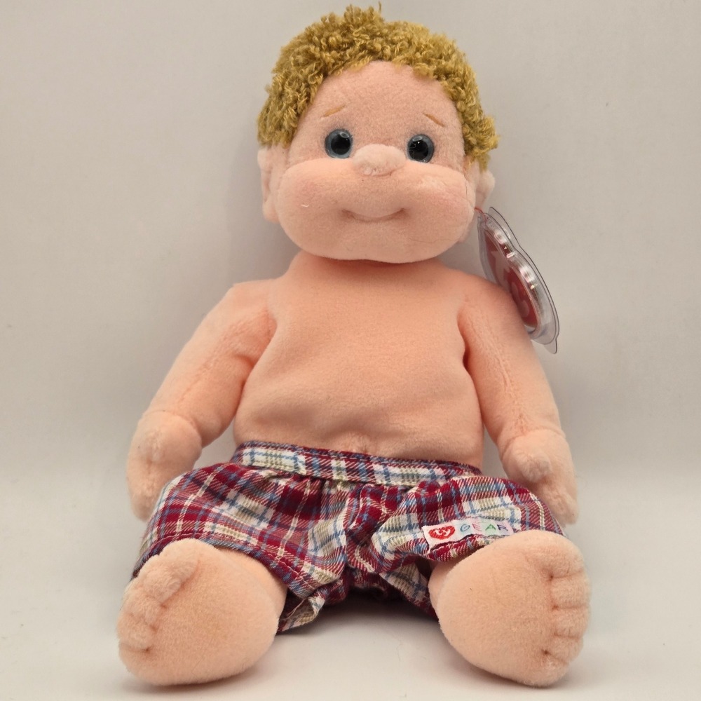 Ty Beanie Kids Boomer With Tag 2000 Vintage Blonde Blue Eye Plush Plaid Shorts